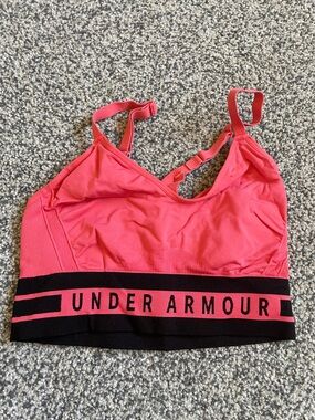 Under Armour Pink & Black Logo Sports Bra - Adjustable Straps